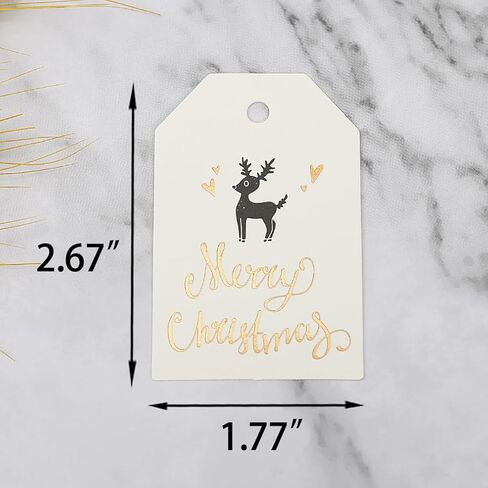 100 PCS Christmas Gift Tags Gold Foil Paper Holiday Hang Name Tags Label with 164 Feet Metallic Cords for DIY Xmas Present Happy New Year Party Decoration in Saudi Arabia