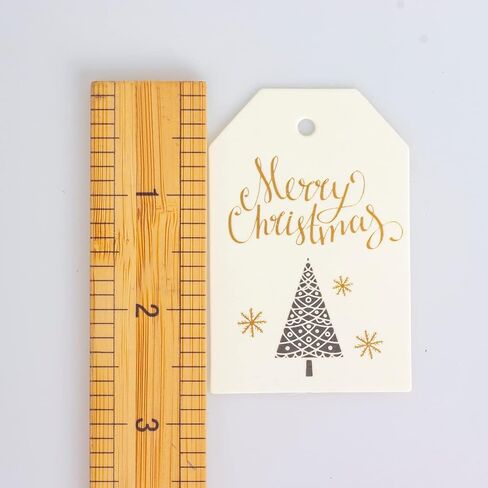 100 PCS Christmas Gift Tags Gold Foil Paper Holiday Hang Name Tags Label with 164 Feet Metallic Cords for DIY Xmas Present Happy New Year Party Decoration in Saudi Arabia