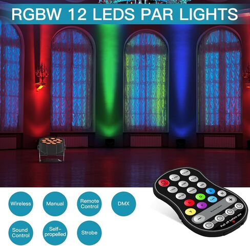 Rechargeable Par Lights RGBW 4-in-1 LED Uplights Battery Powered Stage Lights, HOLDLAMP DJ Lights Sound Activated with Remote & DMX Control for Festival Party Event Wedding Bar (4 Packs) in Kuwait