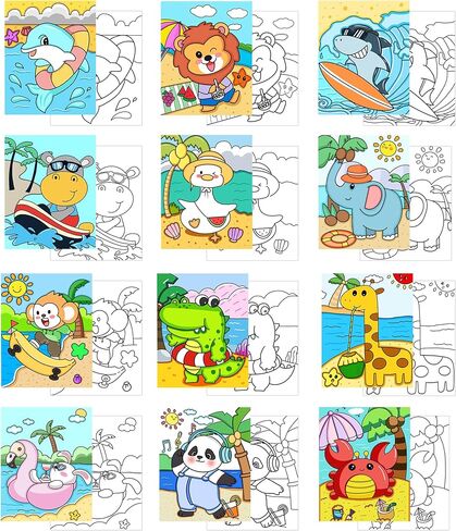 قماش Aosemili Kids المرسوم مسبقًا للرسم - 12 عبوة من لوحات قماش اللوحة مقاس 8 × 10 بوصة لوحة طلاء أكريليك للحفلات والعودة إلى المدرسة ووقت العائلة in Kuwait