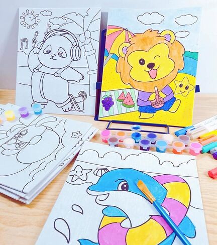 قماش Aosemili Kids المرسوم مسبقًا للرسم - 12 عبوة من لوحات قماش اللوحة مقاس 8 × 10 بوصة لوحة طلاء أكريليك للحفلات والعودة إلى المدرسة ووقت العائلة in Kuwait