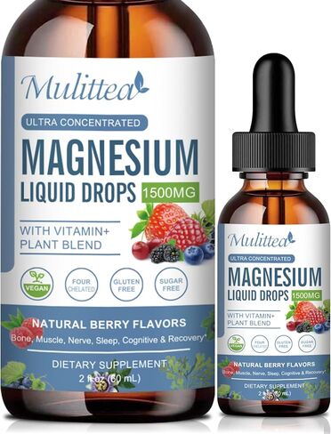 قطرة سائلة جليسينات المغنيسيوم - مكمل امتصاص ثلاثي لدعم الأعصاب والليل والقلب والعضلات * - خالي من السكر مع البوتاسيوم، إل-ثيانين، طحالب البحر فيتامين ب، ج، د3، K2-1 حزمة... in Kuwait