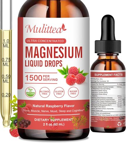 Magnesium Glycinate Liquid Drop - Triple Absorption Supplement to Support Nerves, Night, Heart, Muscles * -Sugar-Free with Potassium, L-Theanine, Sea Moss Vitamin B,C,D3, K2-1Pack… in Kuwait