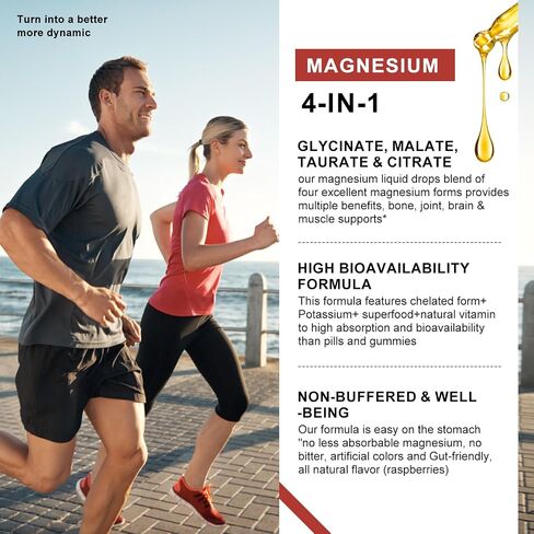 Magnesium Glycinate Liquid Drop - Triple Absorption Supplement to Support Nerves, Night, Heart, Muscles * -Sugar-Free with Potassium, L-Theanine, Sea Moss Vitamin B,C,D3, K2-1Pack… in Kuwait