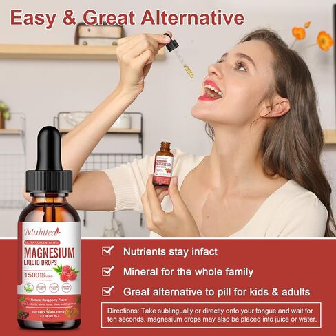 Magnesium Glycinate Liquid Drop - Triple Absorption Supplement to Support Nerves, Night, Heart, Muscles * -Sugar-Free with Potassium, L-Theanine, Sea Moss Vitamin B,C,D3, K2-1Pack… in Kuwait