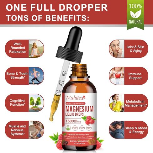 Magnesium Glycinate Liquid Drop - Triple Absorption Supplement to Support Nerves, Night, Heart, Muscles * -Sugar-Free with Potassium, L-Theanine, Sea Moss Vitamin B,C,D3, K2-1Pack… in Kuwait