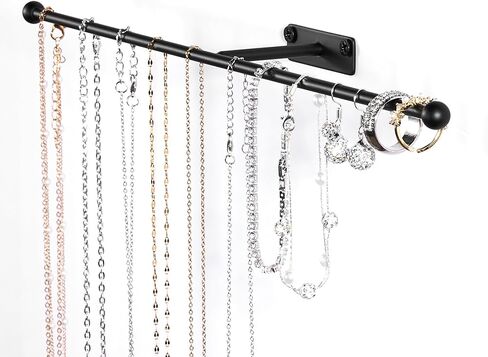 Wall Hanging Jewelry Organizer: 13.7'' Necklace Holder for Earring, Bracelet, Rings, Hairband, Glasses, Gold 1-Pack, Screws Included in Saudi Arabia