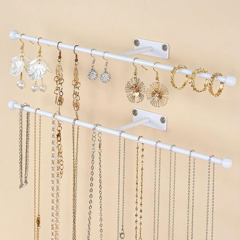 Wall Hanging Jewelry Organizer: 13.7'' Necklace Holder for Earring, Bracelet, Rings, Hairband, Glasses, Gold 1-Pack, Screws Included in Kuwait