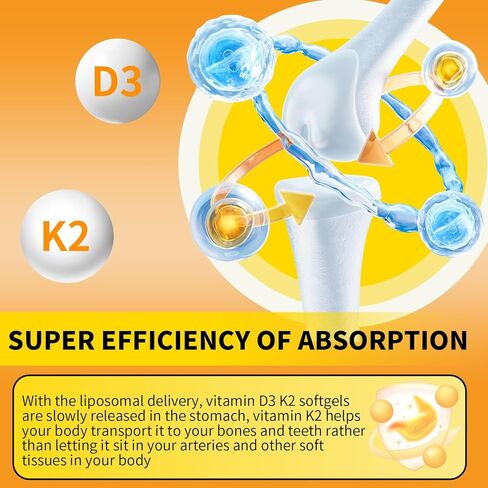 D3 K2 Vitamin 10,000 IU, K2 Vitamin with D3 Supplement High Potency Non-GMO Formula, Immune Supports, Bone & Heart Health Microingredients Vitamin D3 K2 Complex (MK-4 & MK-7), 60 Softgels in Saudi Arabia