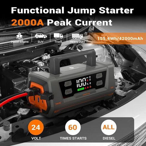 2500 أمبير مع ضاغط هواء 150 رطل لكل بوصة مربعة 24000 مللي أمبير في الساعة، صندوق شحن بطارية السيارة 12 فولت للسيارة (حتى 9 لتر غاز و8.5 لتر ديزل) مع ضوء LED، حزمة بطارية محمولة لبدء التشغيل in Saudi Arabia