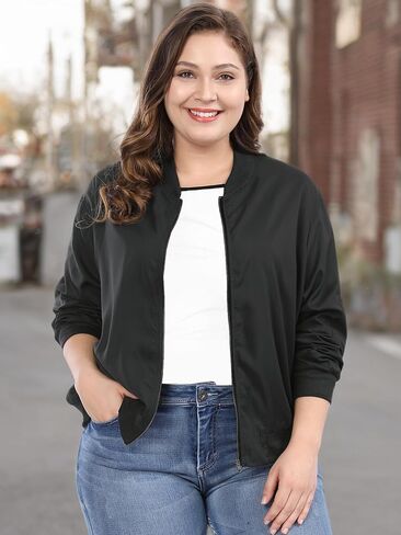 uxcell Women's Plus Size Bomber Jackets Lightweight with Pockets Zip Up Quilted Casual Coat Outwear in Saudi Arabia