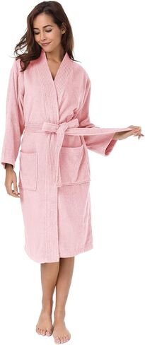 SIORO Terry Cloth Robe for Women Kimono Long Cotton Bathrobe for Spa Tub Hotel, Fuzzy Towel Robe bata de baño with Pockets in Kuwait