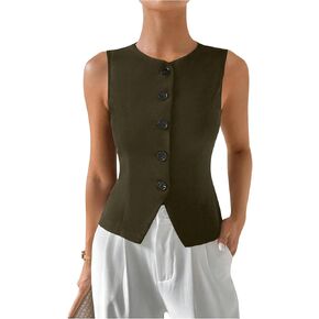 Milumia Women's Button Front Crew Neck Casual Business Sleeveless Blazer Vest