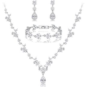 Black Jewelry Set for Women Cubic Zirconia Earrings Necklace Bracelet Set Crystal Bridal Jewelry Sets for Wedding Party Halloween Prom Jewelry Sets for Girls Gift for Mom Wife Girlfriend Friends