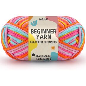 120g Seven Color Yarn for Crocheting and Knitting; Rainbow Yarn for Beginners with Easy-to-See Stitches;Worsted-Weight Medium #4;Yarn for Beginners Crochet Kit Making