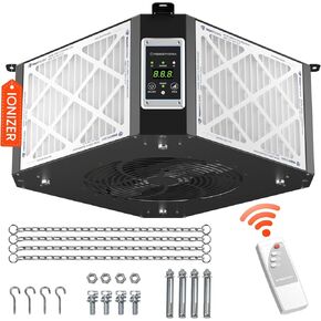 ABESTORM Air Filtration System Woodworking Built-in Ionizer, 1350CFM Hanging Air Filter with Strong Vortex Fan, 360 Degree Intake, Shop Dust Collector for Woodworking, Garage WorkShop, DecDust 1350IG