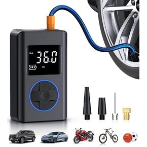 Tire Inflator Portable Air Compressor, Air Pump for Car, 150PSI Portable Tire Inflator for Car, Mini Bike Tire Pump with Pressure Gauge, LED Light for Cars, Bikes & Motorcycle Tires, Balls（Red）