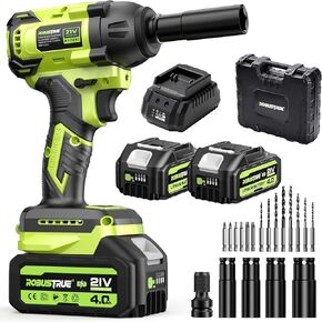 Cordless Impact Wrench, 406Ft-lbs (550N.m) Brushless 1/2 inch, 2800RPM High Torque Impact Gun, 2x 4.0Ah Battery, Charger, 4 Sockets, Electric Impact Wrench for Car Home