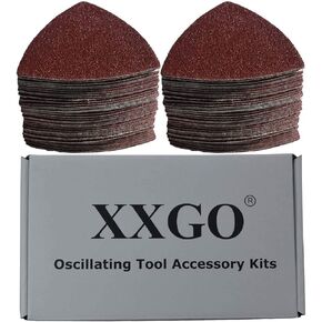 XXGO 100 Pcs 3-1/2 Inch 90mm Triangular 60/80 /100/120 /240 Grits Hook & Loop Multitool Sandpaper for Wood Sanding Contains 20 of Each Fit 3.5 Inch Oscillating Multi Tool Sanding Pad XG9020