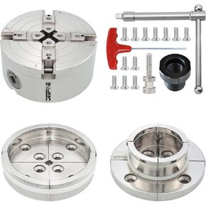 4 Inch Wood Lathe Chuck Set 1" x 8 tpi thread & 3/4"x16TPI Adapter, Nickel Plated Self Centering 4 Jaw Wood Turning Chuck set (2PCS jaws)