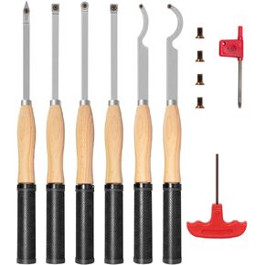 18.3" Full Size Carbide Tip Wood Lathe Turning Tool Kit, Lathe Roughing and Finishing Hollow Tool with Diamond Round Square Carbide inserts For Woodturning(6pcs)