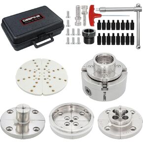4 Inch Wood Lathe Chuck Set 1-1/4“x 8tpi Thread and 1"x8tpi Adapter, Nickel Plated Self Centering 4 Jaw Wood Turning Chuck set(5 jaws)…