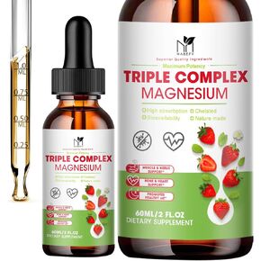 Magnesium Glycinate Liquid Drops 500mg, Triple Magnesium Complex Supplement with Taurate, Malate for Sleep, Calm, Leg Cramps, Energy | Sugar-Free and Natural Vegan Magnesium, Blueberry Flavor