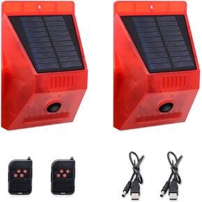 ChunHee Solar Alarm Strobe Light with Remote Control Motion Sensor Detector Outdoor Alarm 129db Sound Security Siren IP65 Waterproof Protected for Villa, Chicken coop, Farm, Yard, 4 Pack