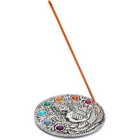 Ajuny Aluminum Round Incense Sticks Holder Burner with Ash Catcher Tibetan Style Flower Design Incense Holder Meditation Accessories Spiritual Home Décor (Golden Finish, 10 cm)