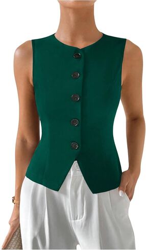 Milumia Women's Button Front Crew Neck Casual Business Sleeveless Blazer Vest in Saudi Arabia