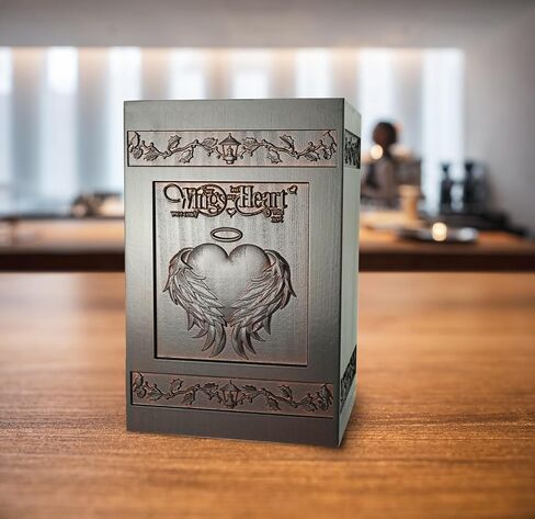 Large Wooden Urn for Adult Male Female Ashes, Decorative Cremation Urn for Human Ashes, Funeral Memorial Wooden Box Urn for Women Men with Relief Sculpture with Velvet Bag(Heart-Wings) in Saudi Arabia