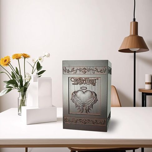 Large Wooden Urn for Adult Male Female Ashes, Decorative Cremation Urn for Human Ashes, Funeral Memorial Wooden Box Urn for Women Men with Relief Sculpture with Velvet Bag(Heart-Wings) in Saudi Arabia