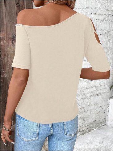 SOLY HUX Women's Cut Out Off Shoulder T Shirt Short Sleeve Rhinestone Tee Tops in Saudi Arabia