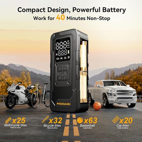 Tire Inflator Portable Air Compressor - 4X Faster 160 PSI Air Pump for Car Tires - Wireless Car Tire Inflator with Pressure Gauge - Portable Tire Inflator for Car, Pickup, Motor and More in Kuwait