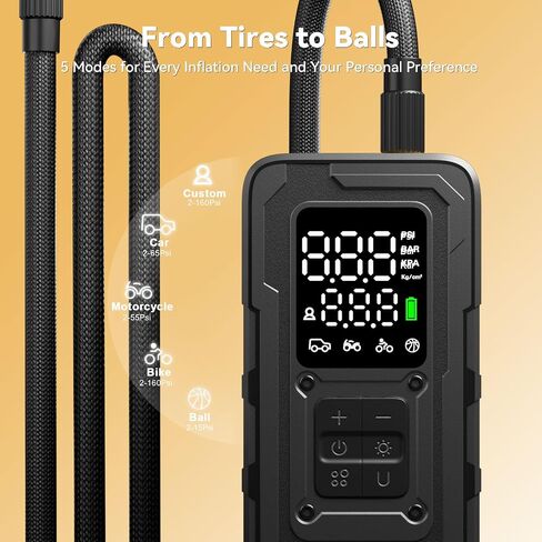 Tire Inflator Portable Air Compressor - 4X Faster 160 PSI Air Pump for Car Tires - Wireless Car Tire Inflator with Pressure Gauge - Portable Tire Inflator for Car, Pickup, Motor and More in Kuwait