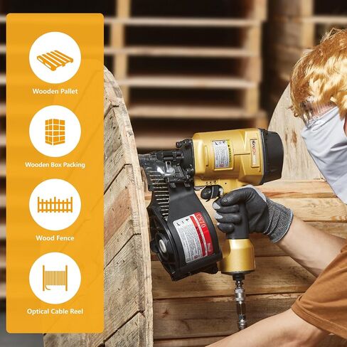 Kingou CN70 Coil Siding Nailer Decking Nailer Accepts 1-3/4-Inch to 2-3/4-Inch Nails with 1/4 NPT Air Connector 225-300pcs Load Capacity Coil Nailer Coil Nail Gun for Wooden Box Packing in Saudi Arabia