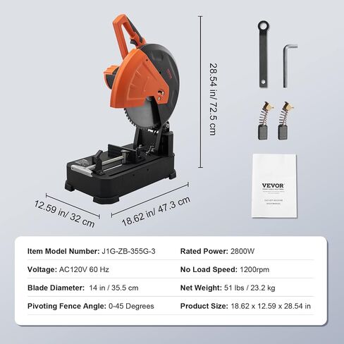 VEVOR Abrasive Chop Saw,14in / 35cm Blade Cut Off Saw,2300W 3600RPM Steel Cutting Machine,0-45Degrees Adjustable Angle Miter Saw for Cutting Metal Cutting Chop Saw for Steel Rebar Iron Aluminum Black in Saudi Arabia