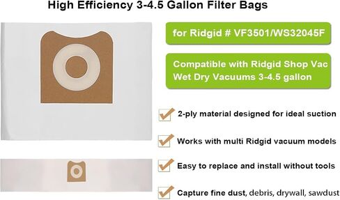 2 Pack VF3500 Filter Replacement for Ridgid Shop Vac 3/4/4.5 Gallon Vacuums | Compatible with 3-4.5 Gallon Wet Dry Vacuum Cleaner, Fits WD4050, WD3050, WD4080, WD4522, 4000RV, 4500RV, 3-Layer Filter in Saudi Arabia