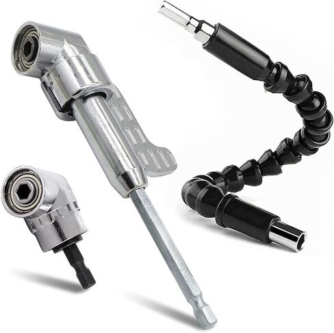 Silver 105 Degree Right Angle Drill Bit Holder, 1/4" Hex Shank Driver and Flexible Angle Extension Bit Kit for Screwdriver & Drill in Saudi Arabia