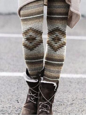 Women's Leggings Brushed Ankle Tight Pants Western Aztec Printed Tummy Control Leggings,R#Geometric,L in Saudi Arabia