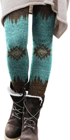 Women's Leggings Brushed Ankle Tight Pants Western Aztec Printed Tummy Control Leggings,R#Geometric,L in Saudi Arabia
