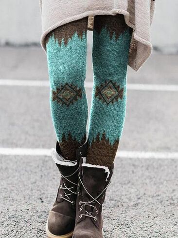 Women's Leggings Brushed Ankle Tight Pants Western Aztec Printed Tummy Control Leggings,R#Geometric,L in Saudi Arabia
