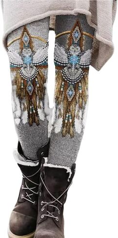 Women's Leggings Brushed Ankle Tight Pants Western Aztec Printed Tummy Control Leggings,R#Geometric,L in Saudi Arabia