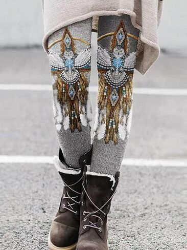Women's Leggings Brushed Ankle Tight Pants Western Aztec Printed Tummy Control Leggings,R#Geometric,L in Saudi Arabia