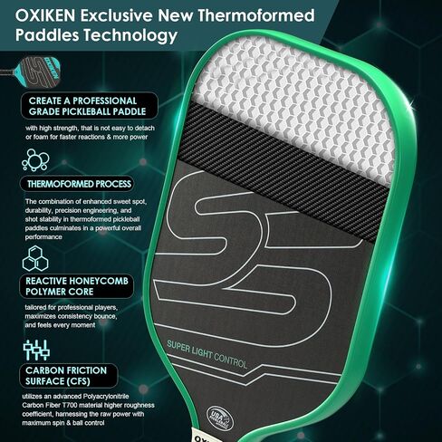 OXIKEN 16 mm Pickleball Paddles USAPA Approved T700 Carbon Fiber Surface (CFS) 8.3oz Pickle Paddle, Thermoformed High Grit & Spin, 5.5" Elongated Handle, Anti Slip Sweat Absorbing Grip with Cover Case in Saudi Arabia