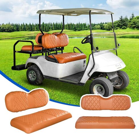 NOKINS 4PCS Golf Cart Diamond Seat Covers Kit, Front and Rear Seat Covers Fits EZGO Freedom TXT-T48 2014+ OEM Ordinary Seat Cushion, Durable Breathable Vinyl (Black&Black Stitching) in Saudi Arabia