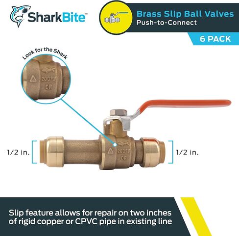 SharkBite 3/4 Inch Slip Ball Valve, Push to Connect Brass Plumbing Fitting, PEX Pipe, Copper, CPVC, PE-RT, HDPE, 24736LF in Saudi Arabia