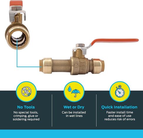 SharkBite 3/4 Inch Slip Ball Valve, Push to Connect Brass Plumbing Fitting, PEX Pipe, Copper, CPVC, PE-RT, HDPE, 24736LF in Saudi Arabia