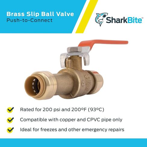 SharkBite 3/4 Inch Slip Ball Valve, Push to Connect Brass Plumbing Fitting, PEX Pipe, Copper, CPVC, PE-RT, HDPE, 24736LF in Saudi Arabia