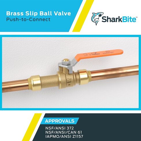 SharkBite 3/4 Inch Slip Ball Valve, Push to Connect Brass Plumbing Fitting, PEX Pipe, Copper, CPVC, PE-RT, HDPE, 24736LF in Saudi Arabia